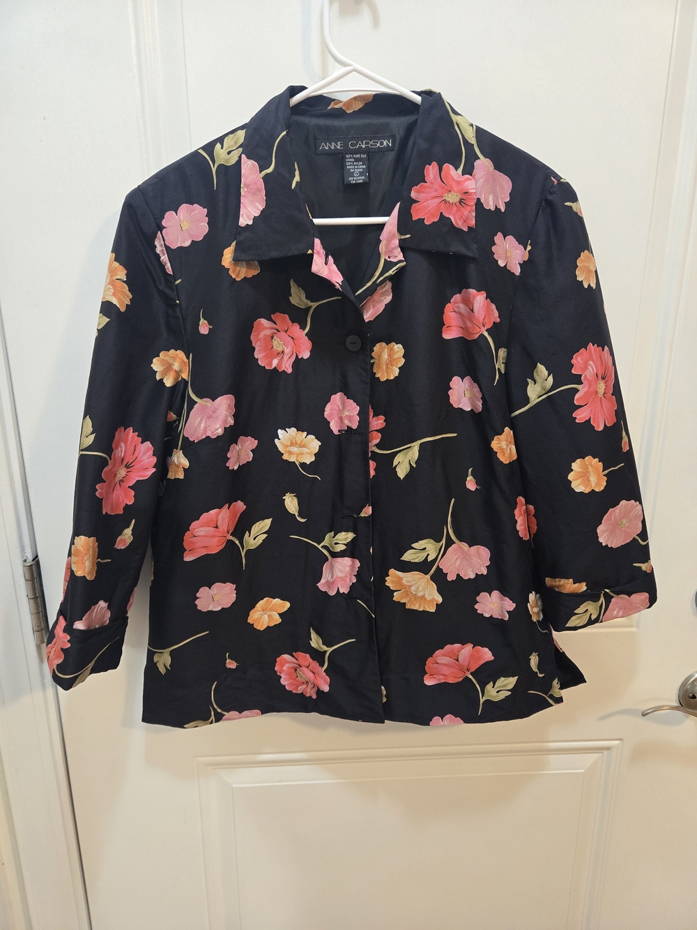 Anne Carson Black Floral Blazer Jacket with Pink & Orange Flowers